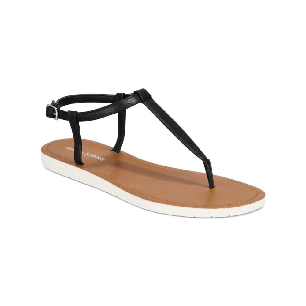 SUN STONE Womens Black Kristi Round Toe Buckle Slingback Sandal 8.5 M